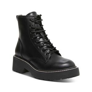 MADDEN Womens Black Back Pull-Tab Carra Round Toe Block Heel Combat Boots 5 M